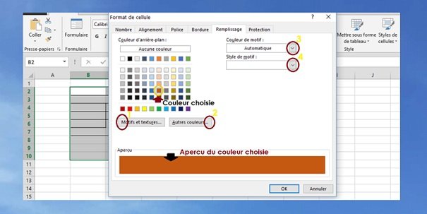 DEFINIR LA COULEUR DE FOND OU LES TRAMES EN EXCEL